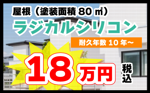 屋根（塗装面積80㎡） ：ラジカルシリコン 耐用年数10年～ 18万円